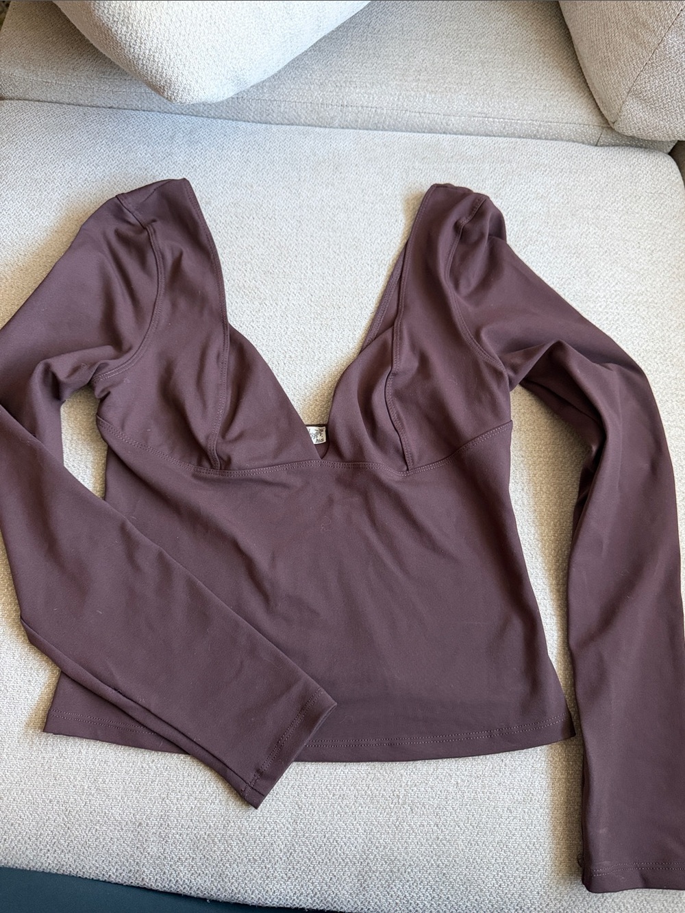 Free People Brown Hooded Slim Long Sleeve Top